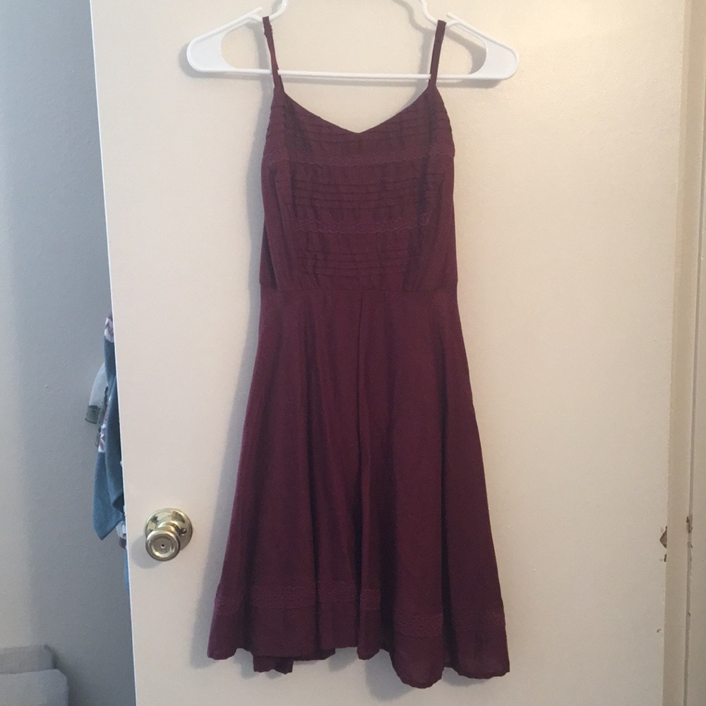 Burgundy Lace-Detailed Dress